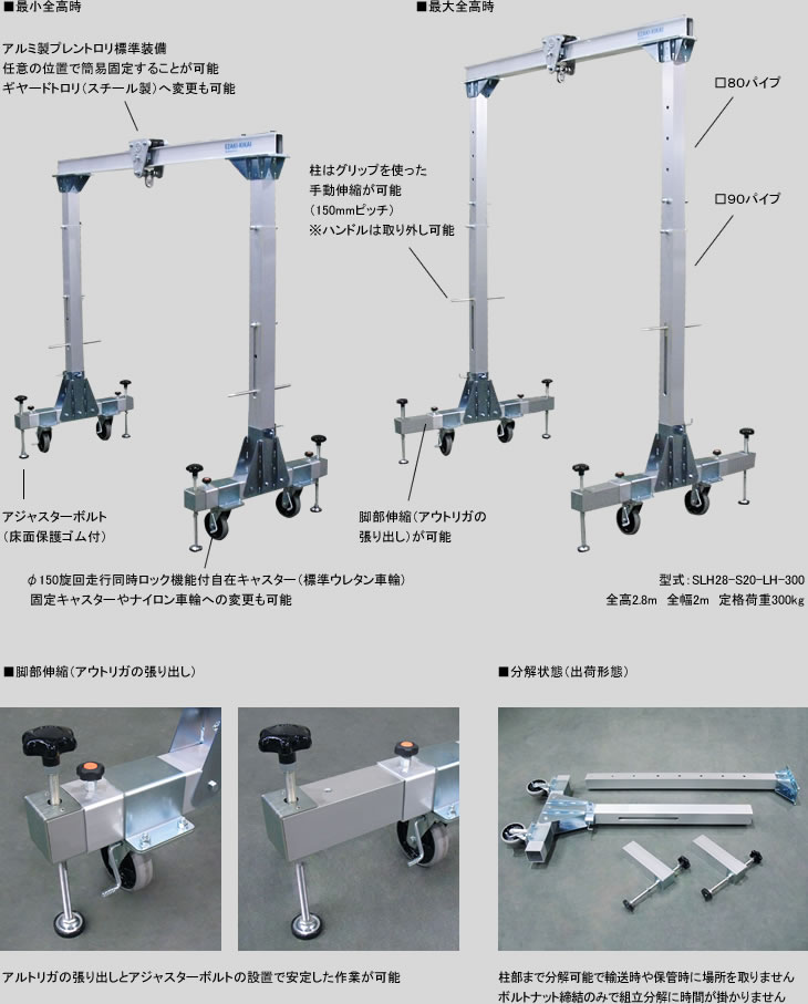 SALE／37%OFF】 江崎 アルミ合金製門型クレーンSL型 省スペースタイプ 定格荷重1000kg SL30-SS35-LF-1000 1台   315-0337