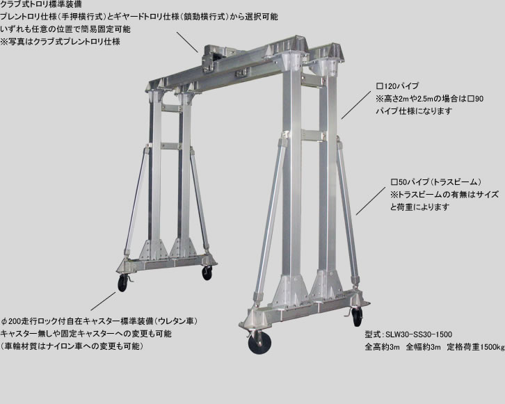 好評受付中 江崎 アルミ合金製門型クレーンMG型 軽量伸縮タイプ 定格荷重500kg MG30-S30-LH-500 1台  315-6578 